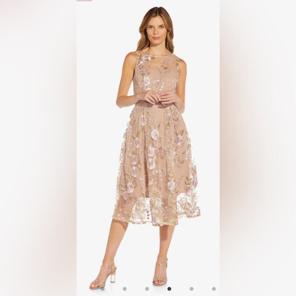 Adrianna Papell size 4 FLORAL EMBROIDERED FLARED DRESS NWT - Picture 4 of 14